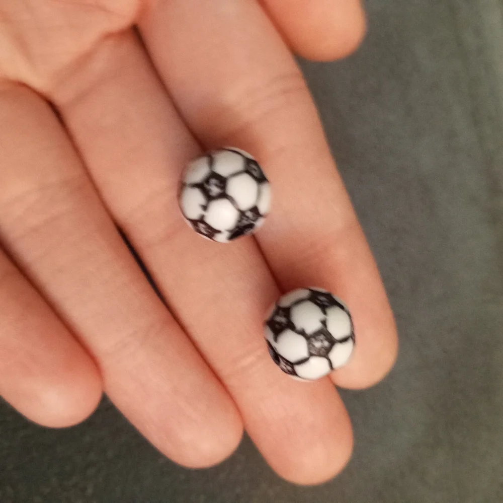 hand crafted soccer ball stud post back earrings black and white - Picture 6 of 6